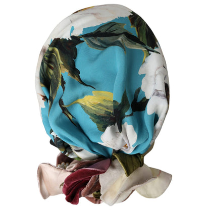 Dolce & Gabbana Blue Floral Motif Turban Head Hat Women