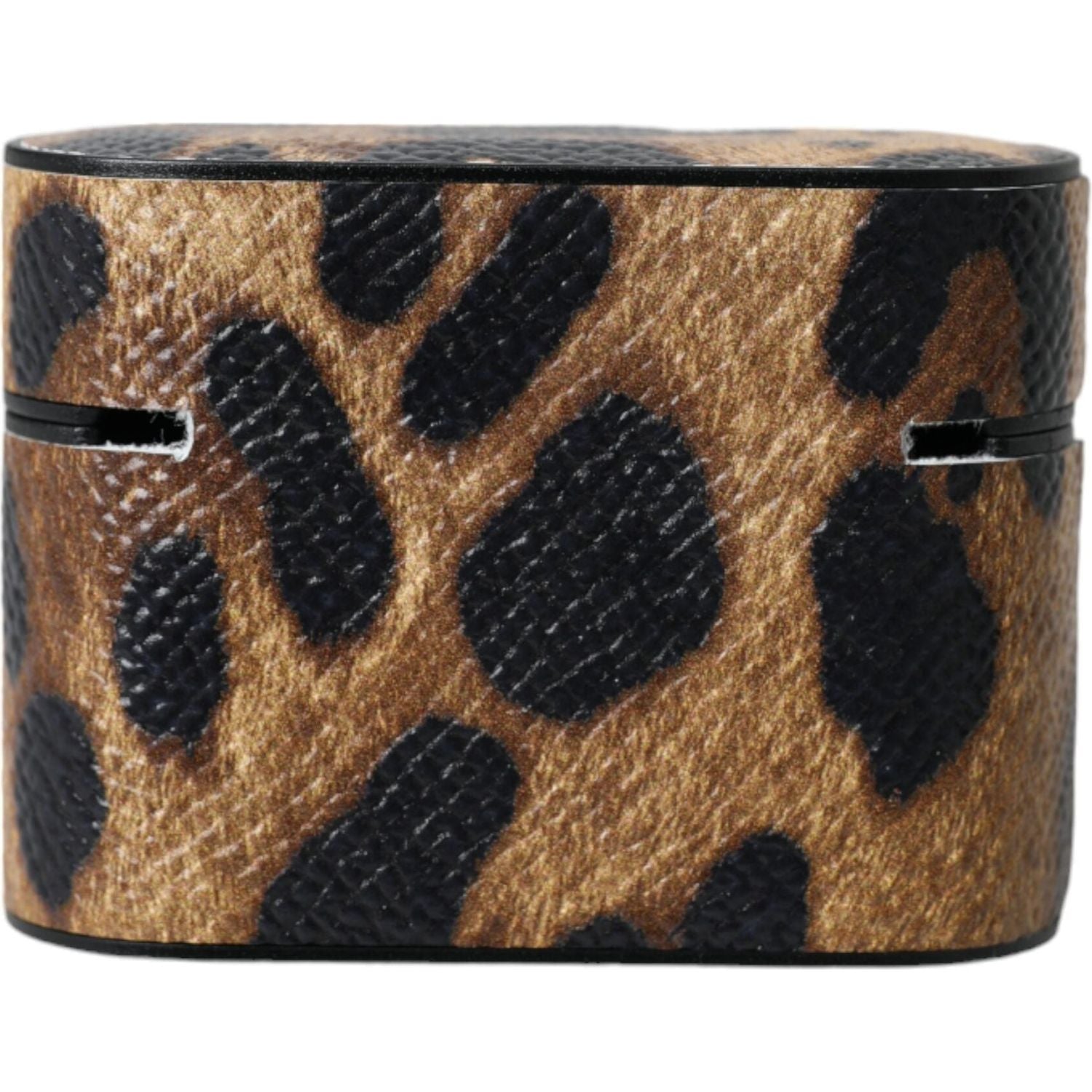 حافظة سماعات Airpods من Dolce &amp; Gabbana مصنوعة من جلد العجل باللون البني مع لوحة معدنية بشعار