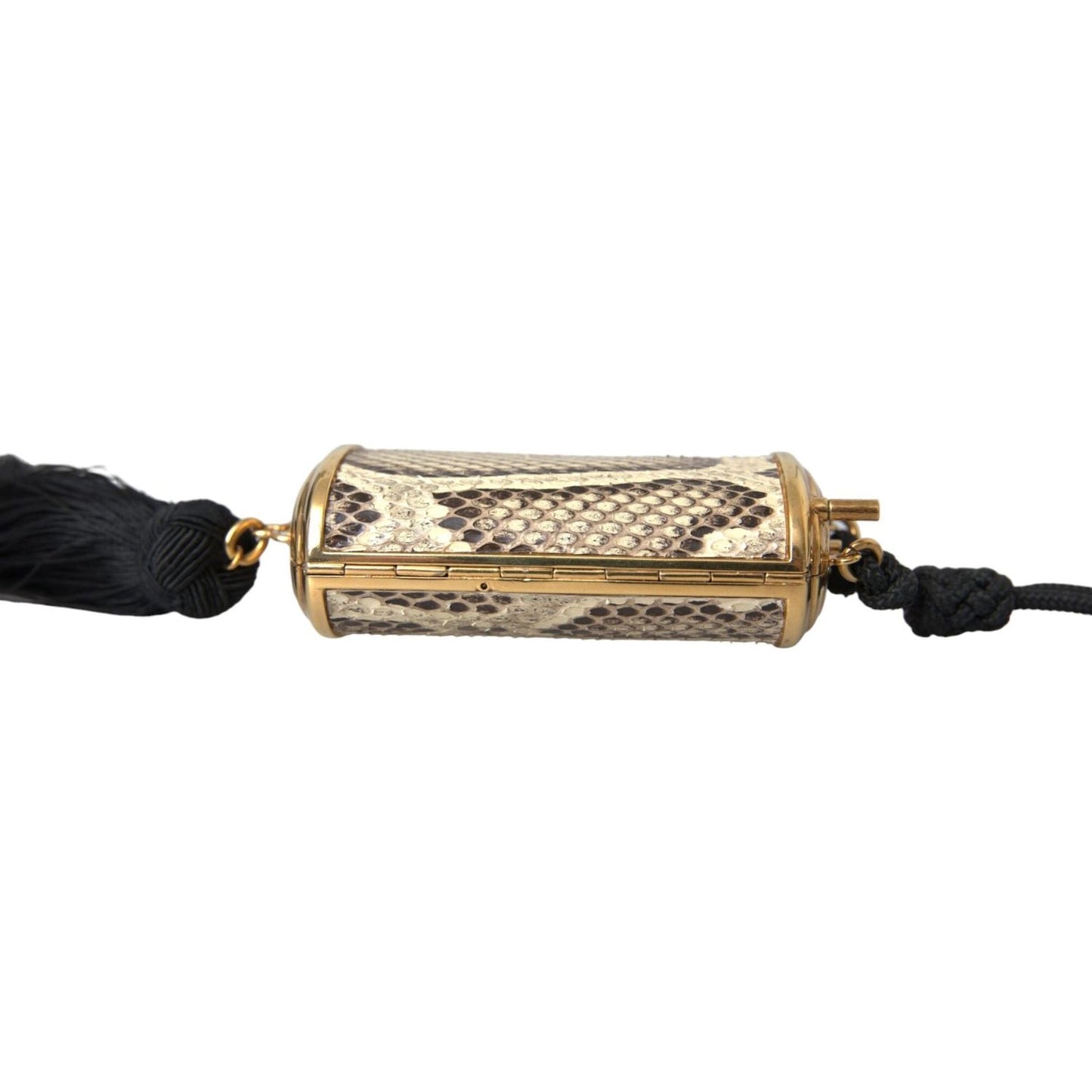 Dolce & Gabbana Beige Exotic Leather Mini Mirror Tassel Make Up Holder Bag