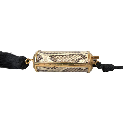 Dolce & Gabbana Beige Exotic Leather Mini Mirror Tassel Make Up Holder Bag