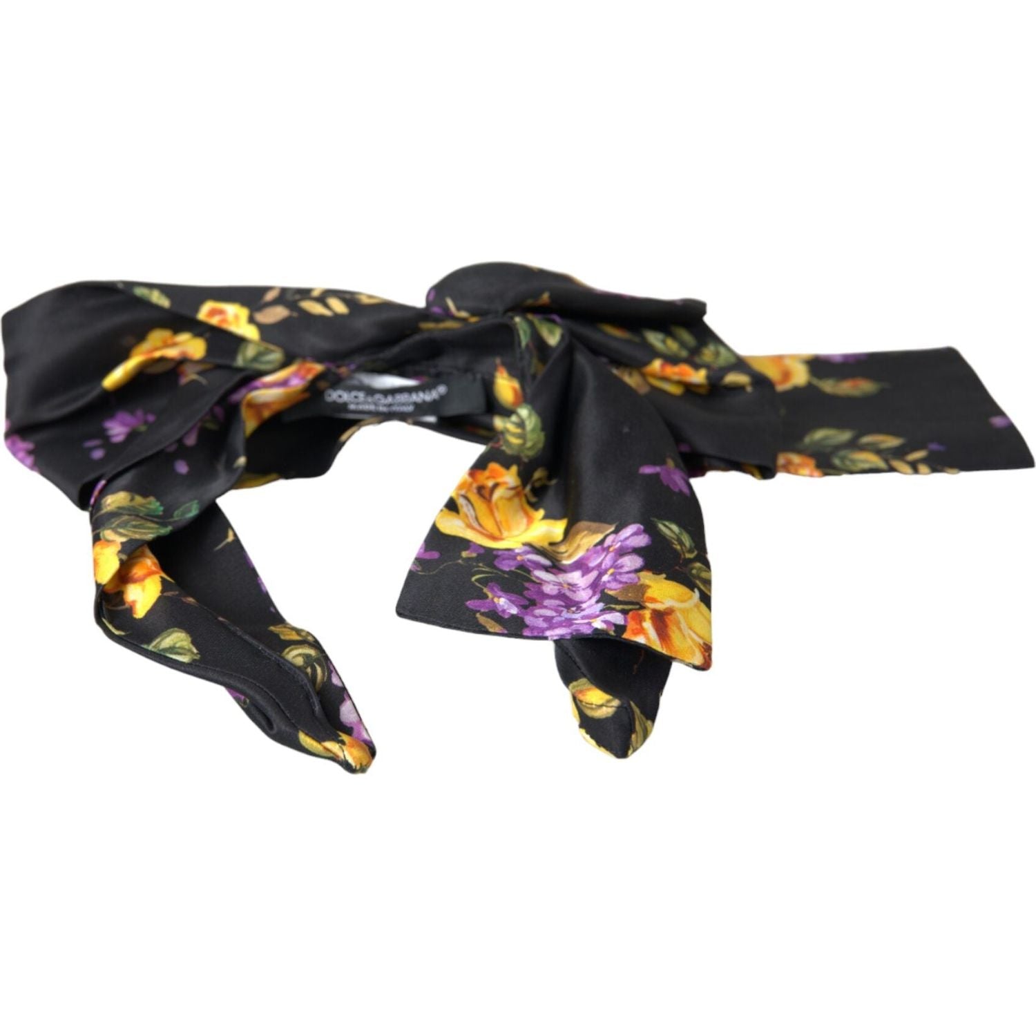 عصابة رأس نسائية من الحرير مزينة بالزهور باللون الأسود من دولتشي آند غابانا