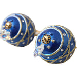 Dolce & Gabbana Gold Brass Blue Dangle Christmas Ball Crystal Clip On Earrings SMY10161
