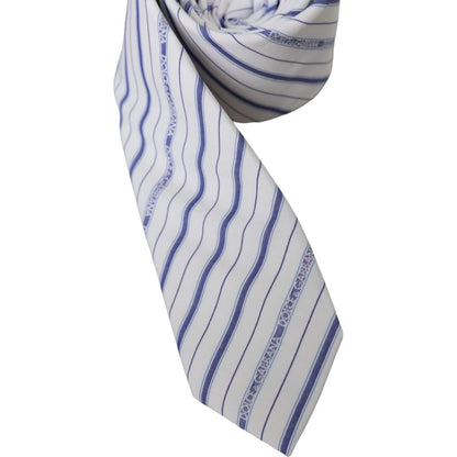 Dolce & Gabbana White Blue Stripes Silk Adjustable Tie