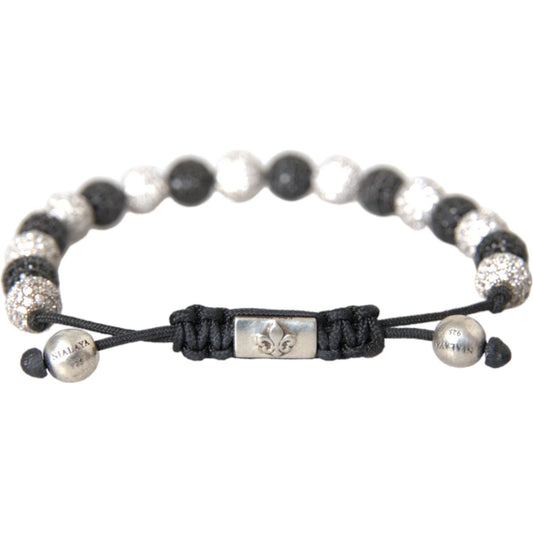 Nialaya CZ Crystal Ball Black White Beaded Bracelet Bracelet Nialaya Gray