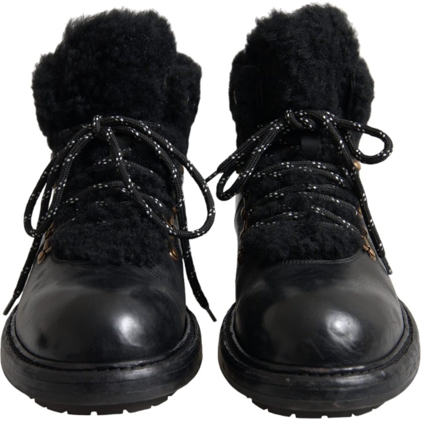 Dolce & Gabbana Black Leather Bernini Shearling Boots Shoes MV5746-44