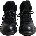 Dolce & Gabbana Black Leather Bernini Shearling Boots Shoes MV5746-44