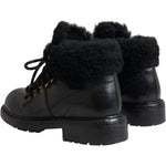 Dolce & Gabbana Black Leather Bernini Shearling Boots Shoes MV5746-44