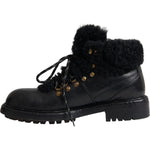 Dolce & Gabbana Black Leather Bernini Shearling Boots Shoes MV5746-44