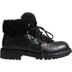 Dolce & Gabbana Black Leather Bernini Shearling Boots Shoes MV5746-44