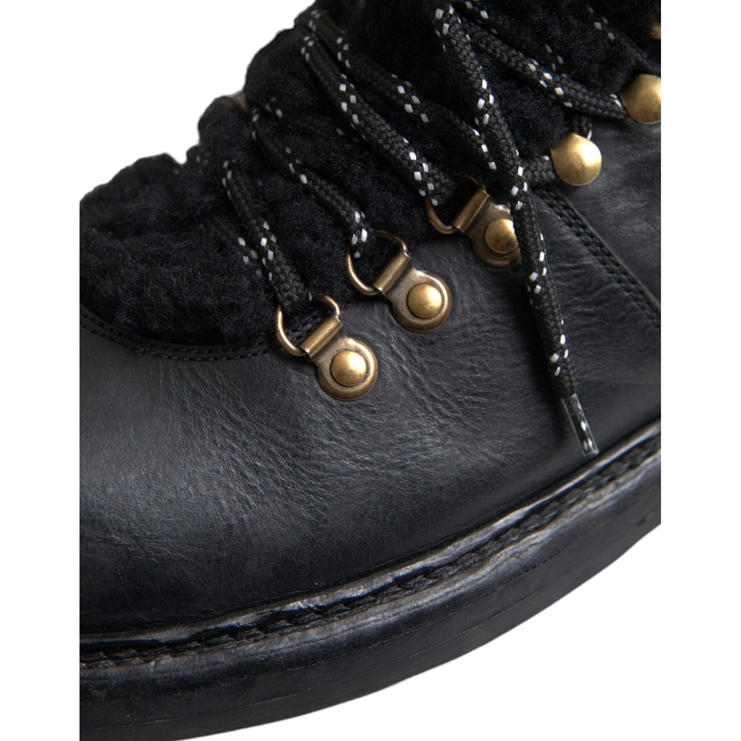 Dolce & Gabbana Black Leather Bernini Shearling Boots Shoes MV5746-44