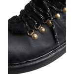 Dolce & Gabbana Black Leather Bernini Shearling Boots Shoes MV5746-44