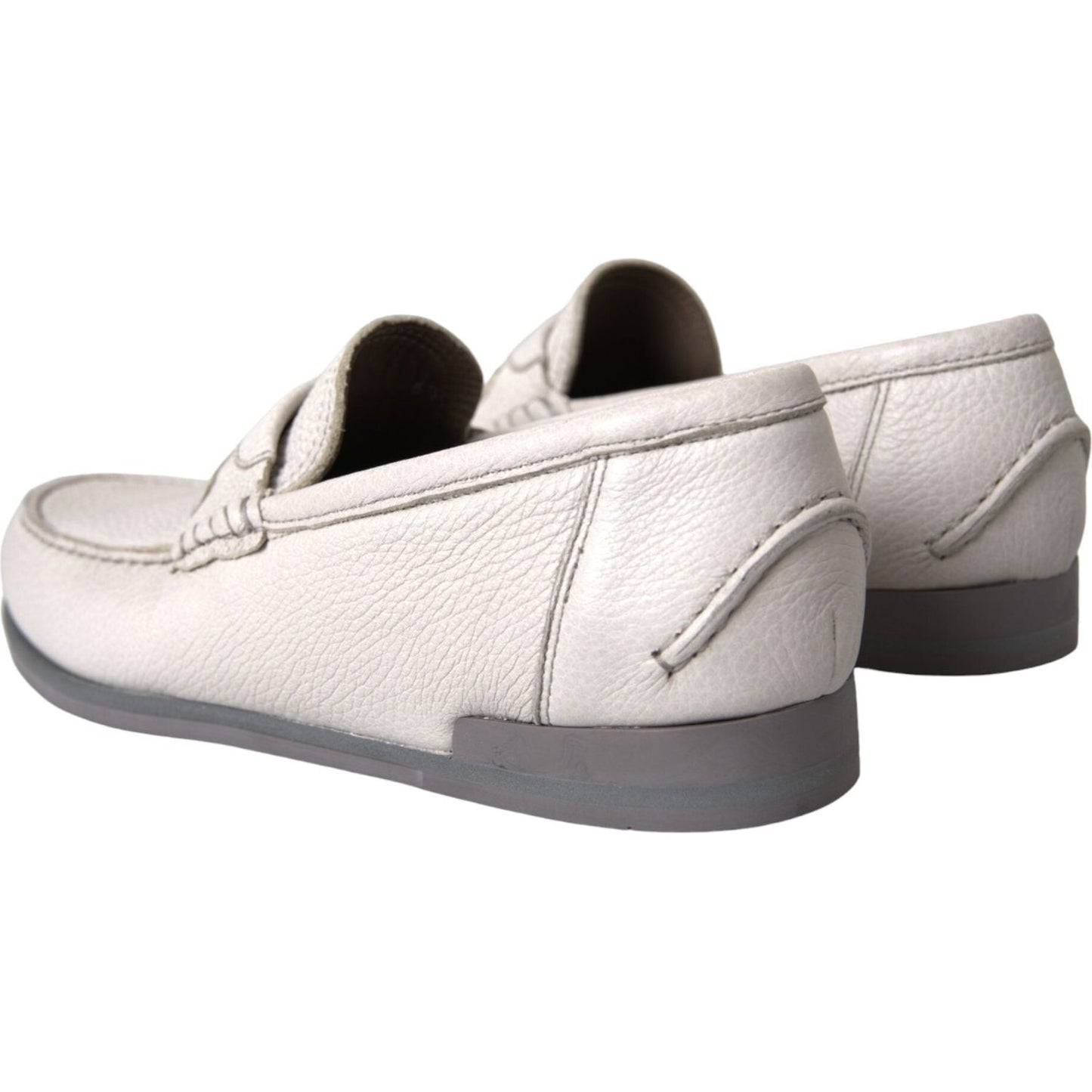 Dolce & Gabbana White Gray Leather Slip Mocassin Shoes Loafer MV5676-39.5
