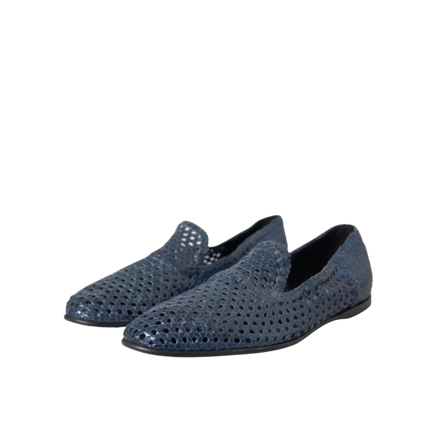 Dolce & Gabbana Blue Woven Leather Slip On Loafers Men Shoes