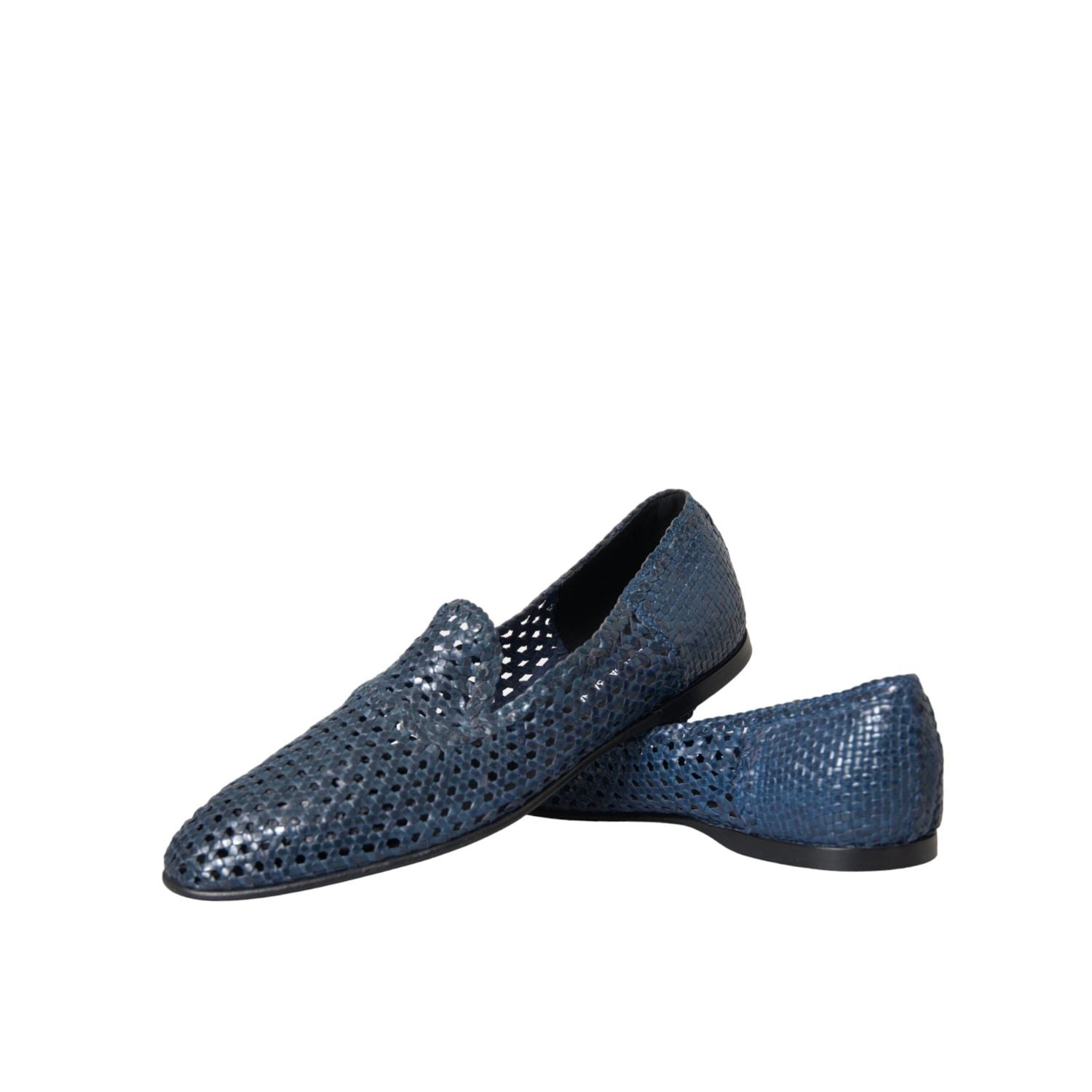 Dolce & Gabbana Blue Woven Leather Slip On Loafers Men Shoes