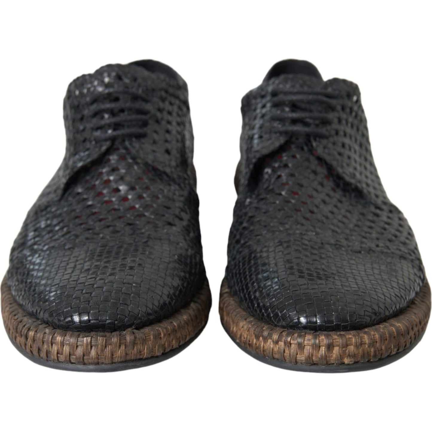 Dolce & Gabbana Black Woven Goat Leather Lace Up Derby Shoes MV5685-40