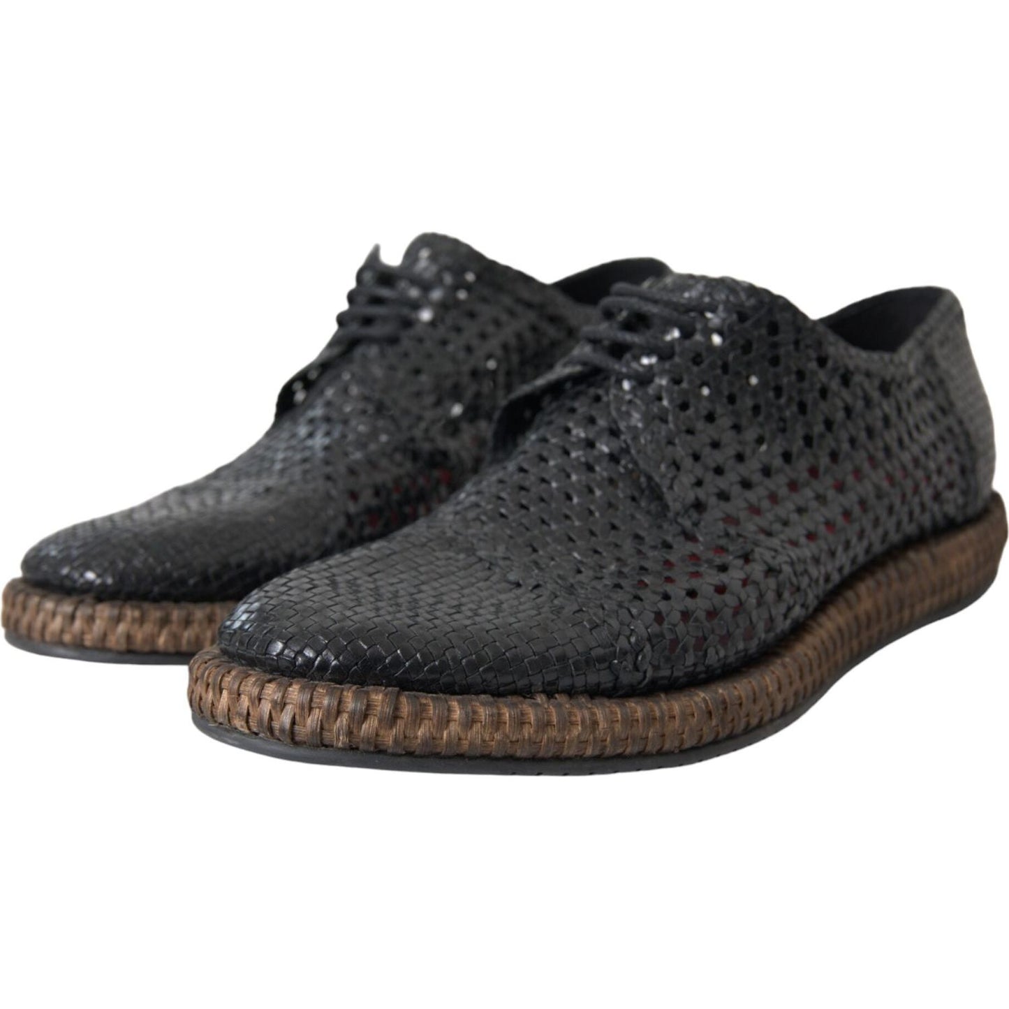 Dolce & Gabbana Black Woven Goat Leather Lace Up Derby Shoes MV5685-40