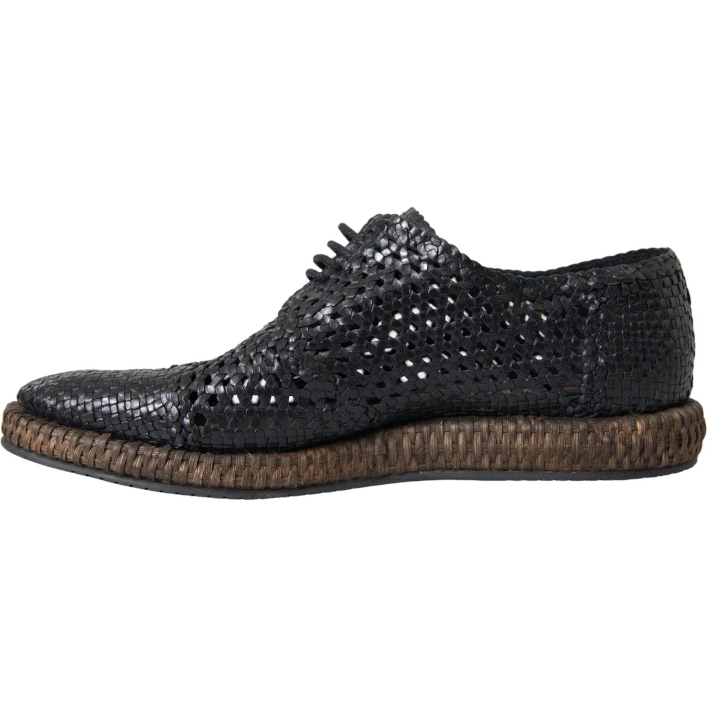 Dolce & Gabbana Black Woven Goat Leather Lace Up Derby Shoes MV5685-40