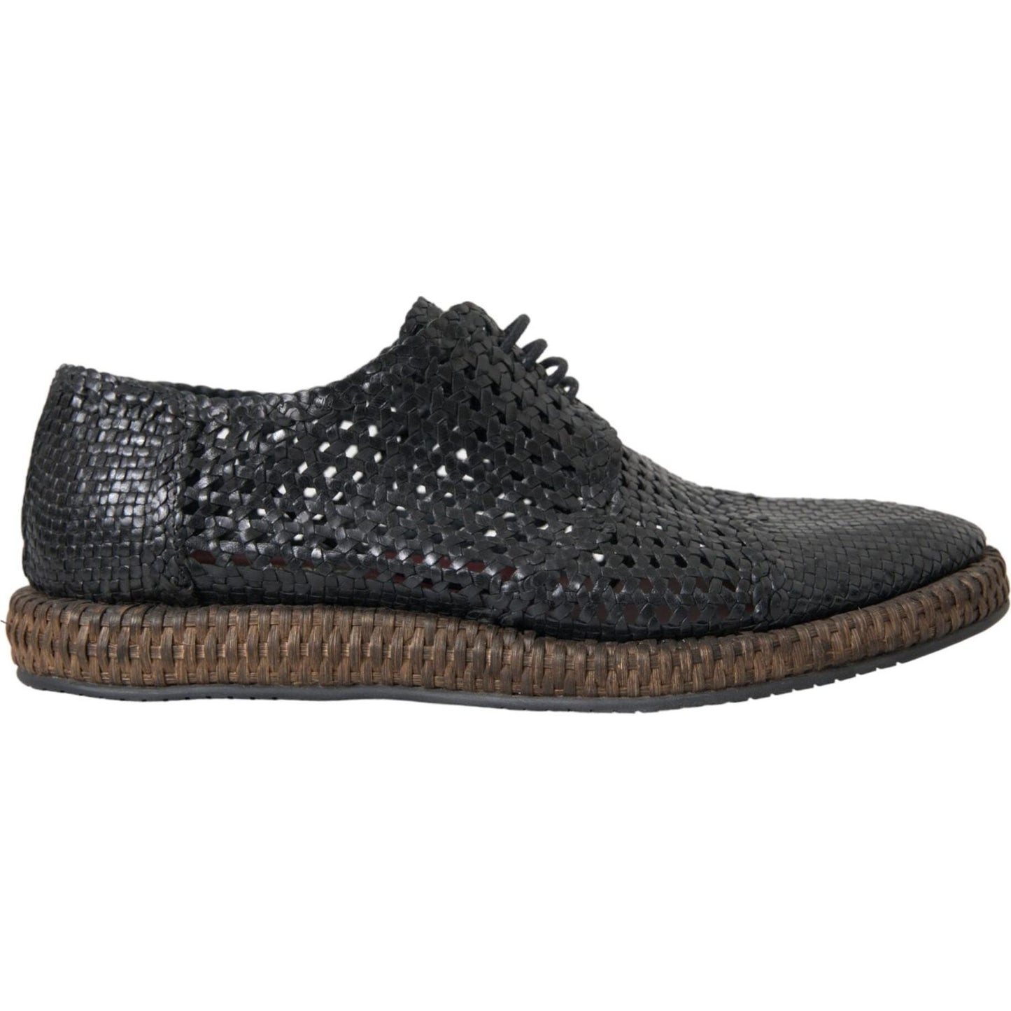 Dolce & Gabbana Black Woven Goat Leather Lace Up Derby Shoes MV5685-40