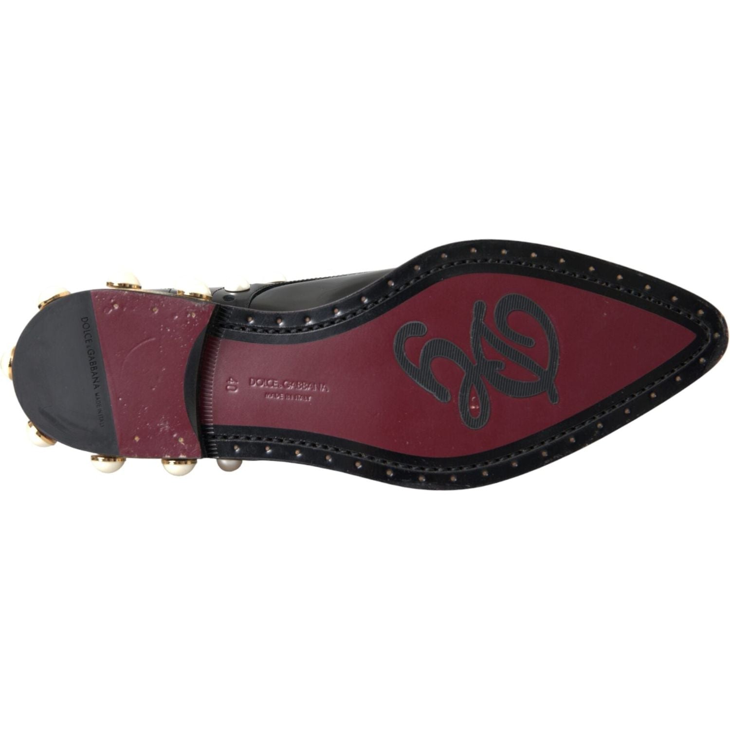 حذاء دولتشي آند غابانا من الجلد الأسود مع لؤلؤ صناعي