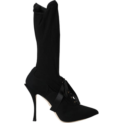Dolce & Gabbana Black Stiletto Heels Mid Calf Boots Shoes