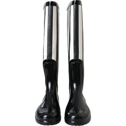 Dolce & Gabbana Black Rubber Knee High Flat Boots Shoes