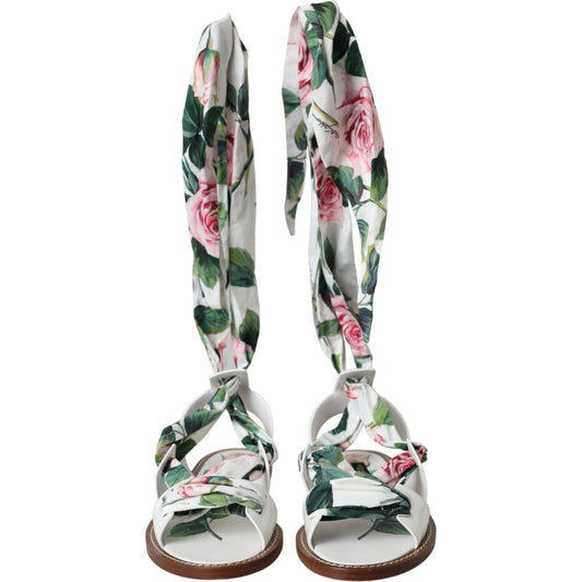 Dolce & Gabbana Multicolor Floral Print Ankle Wrap Sandals Shoes Dolce & Gabbana Gray