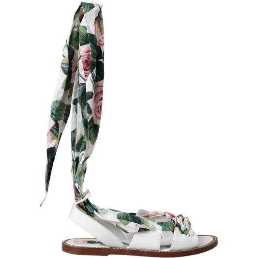 Dolce & Gabbana Multicolor Floral Print Ankle Wrap Sandals Shoes Dolce & Gabbana Gray