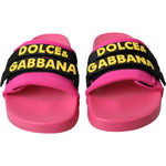Dolce & Gabbana Pink Black Logo Beachwear Flats Sandals Shoes LA11065-36