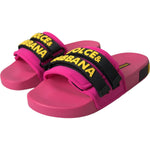 Dolce & Gabbana Pink Black Logo Beachwear Flats Sandals Shoes LA11065-36