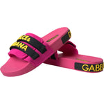 Dolce & Gabbana Pink Black Logo Beachwear Flats Sandals Shoes LA11065-36