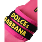 Dolce & Gabbana Pink Black Logo Beachwear Flats Sandals Shoes LA11065-36