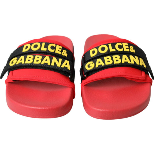Dolce & Gabbana Red Black Logo Beachwear Flats Sandals Shoes Dolce & Gabbana Maroon