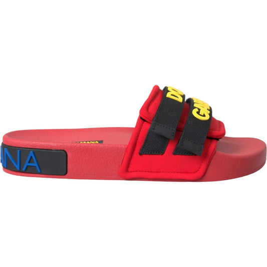 Dolce & Gabbana Red Black Logo Beachwear Flats Sandals Shoes Dolce & Gabbana Dark Slate Gray