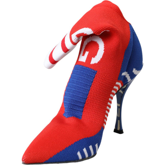 Dolce & Gabbana Red Blue Stretch Sock Style Ankle Boots Logo Shoes Dolce & Gabbana Dark Slate Blue