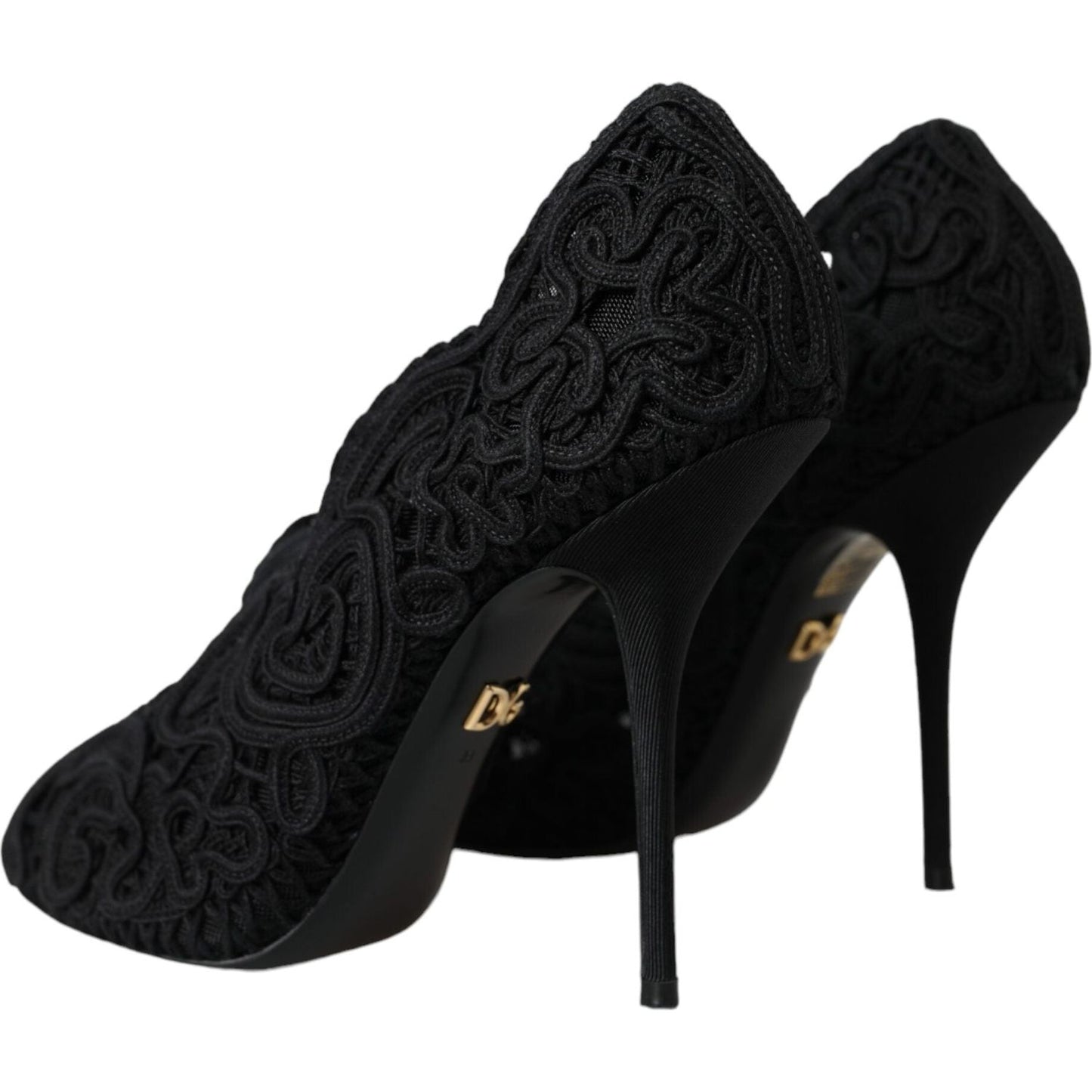 Dolce & Gabbana Black Cordonetto Ricamo Pump Open Toe Shoes