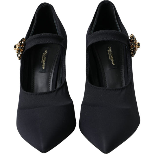 Dolce & Gabbana Black Mary Jane Jersey Crystal Pumps Shoes Dolce & Gabbana Black