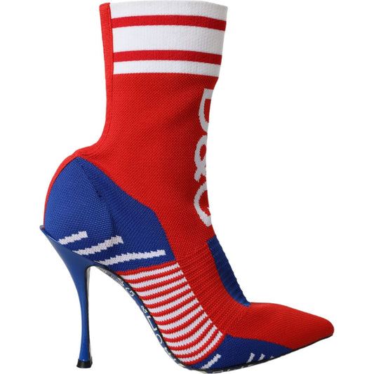 Dolce & Gabbana Red Blue Stretch Sock Style Short Boots Logo Shoes Dolce & Gabbana Midnight Blue