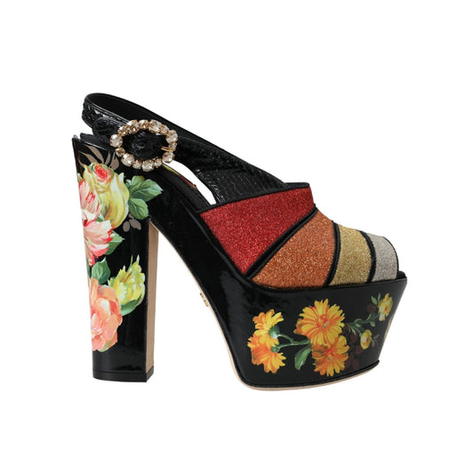 Dolce & Gabbana Multicolor Floral Crystal Platform Sandals Shoes LA10982-37