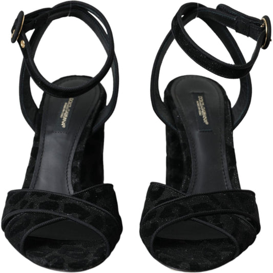 Dolce & Gabbana Black Leopard Suede Heels Sandals Shoes Dolce & Gabbana Black