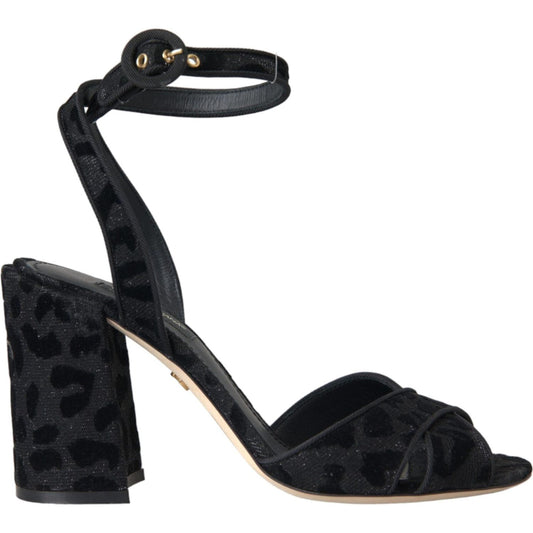 Dolce & Gabbana Black Leopard Suede Heels Sandals Shoes Dolce & Gabbana Black