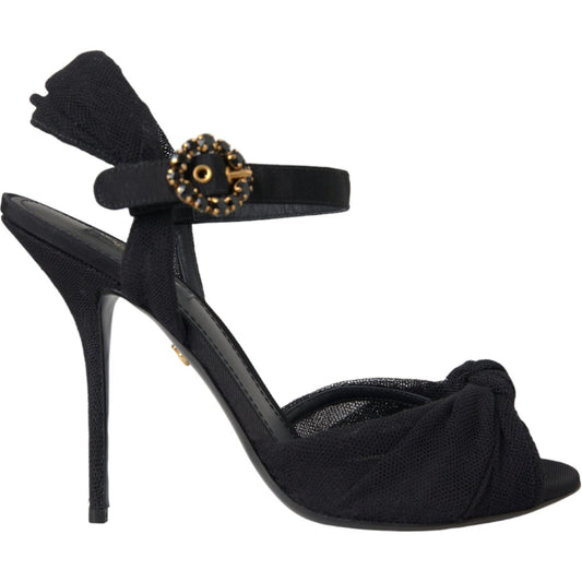 Dolce & Gabbana Black Suede Crystals Keira Sandals Shoes Dolce & Gabbana Dark Slate Gray