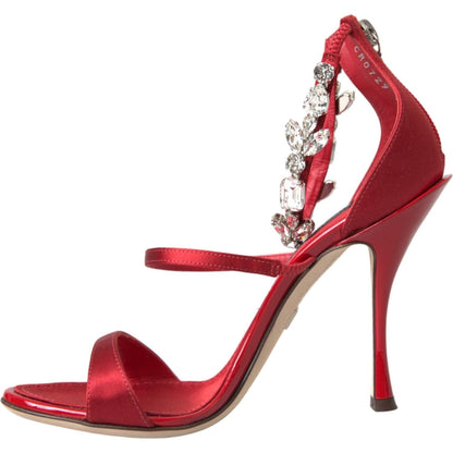 Dolce & Gabbana Red Keira Satin Crystals Sandals Heels Shoes