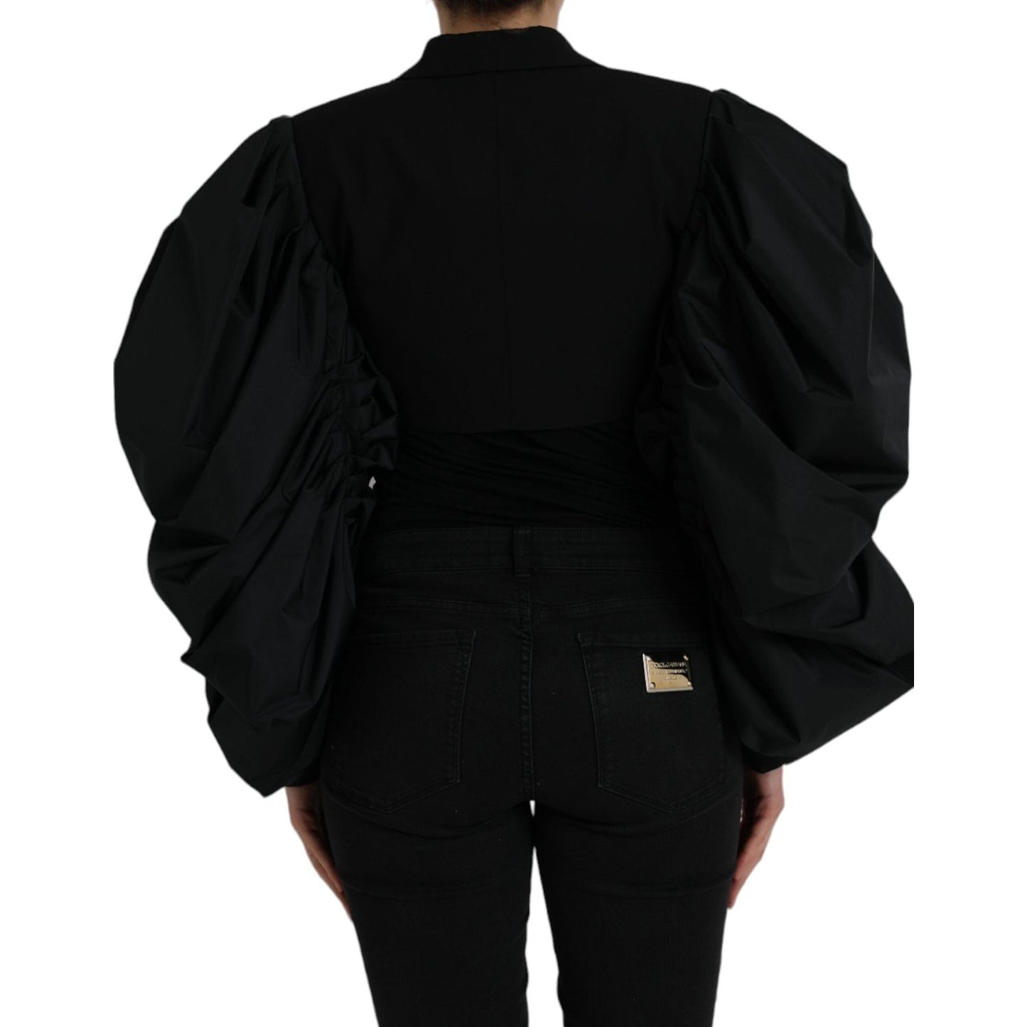 Dolce & Gabbana Black Polyester Puffed Sleeves Cropped Jacket JKT3736-40