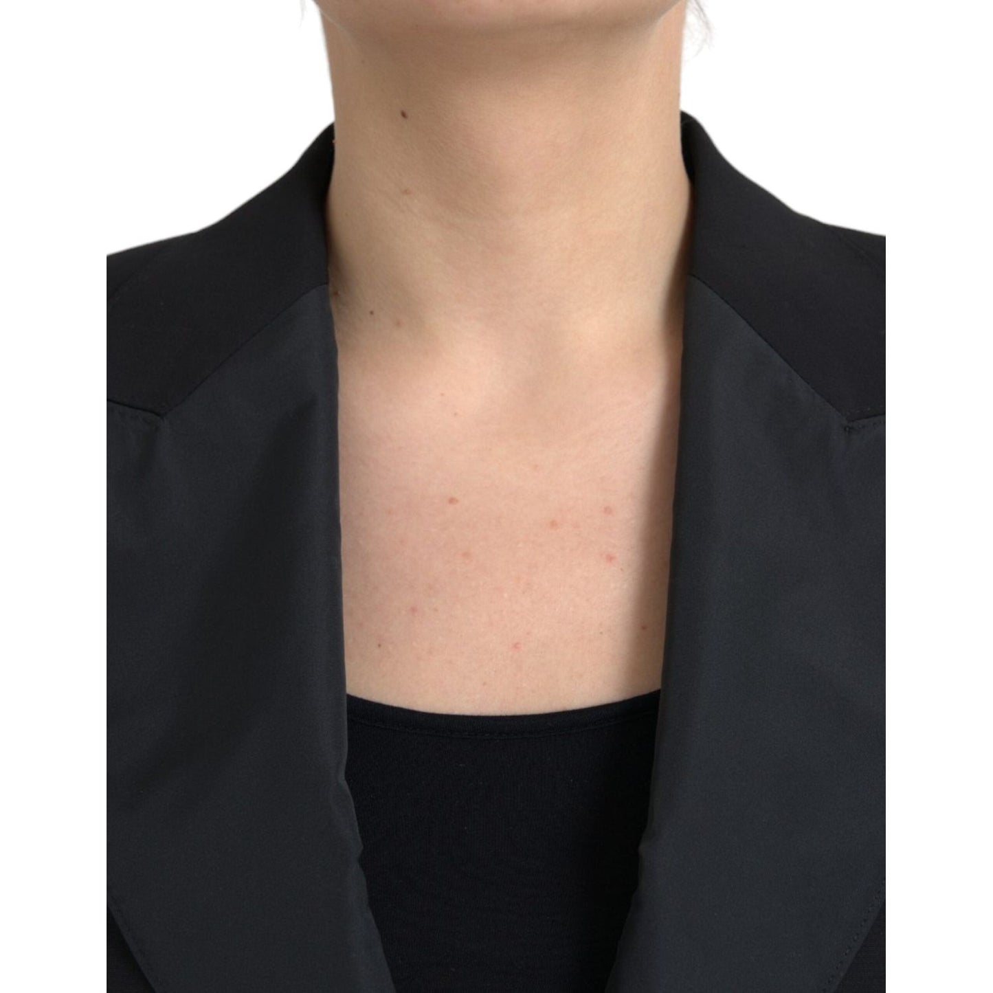 Dolce & Gabbana Black Polyester Puffed Sleeves Cropped Jacket