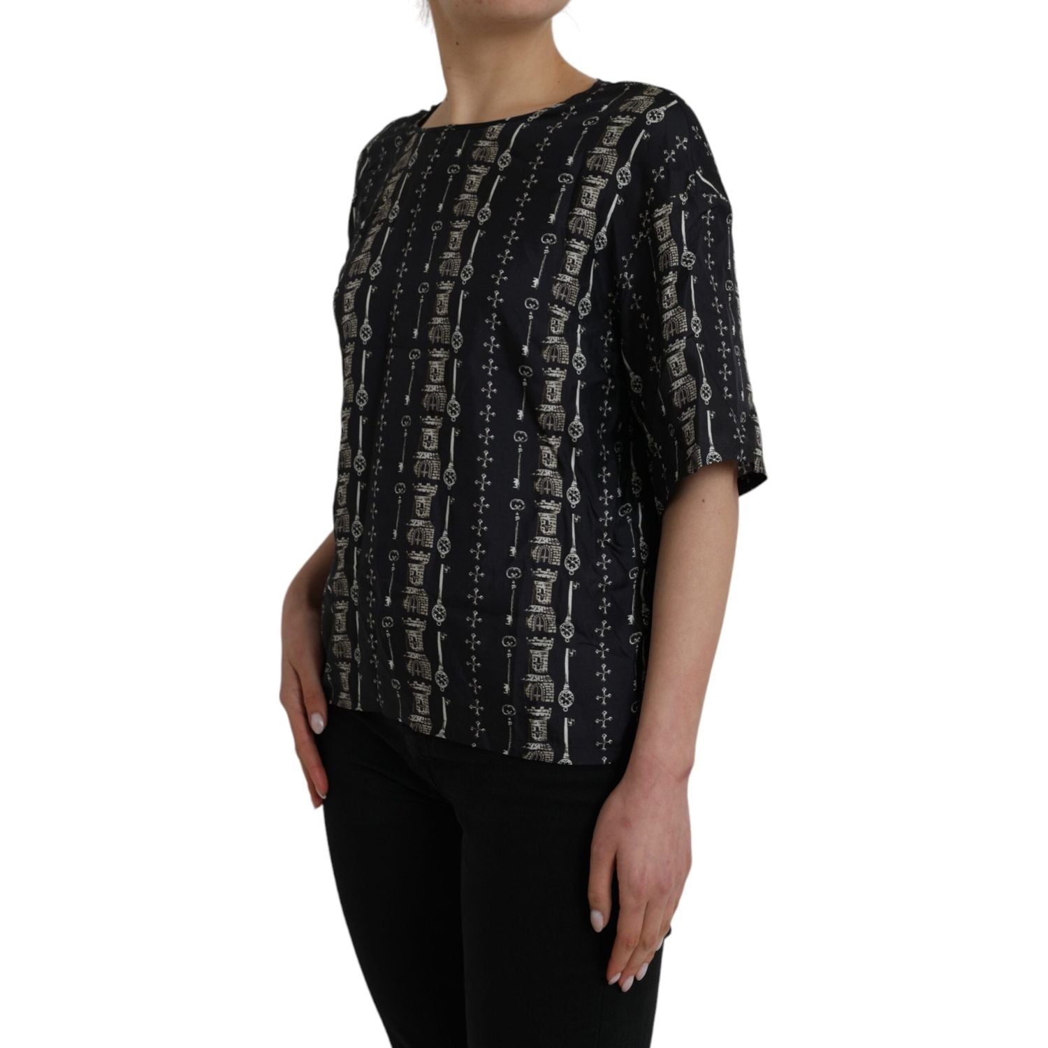 تي شيرت وقميص من الحرير بطبعة Key Castle باللون الأسود من Dolce &amp; Gabbana