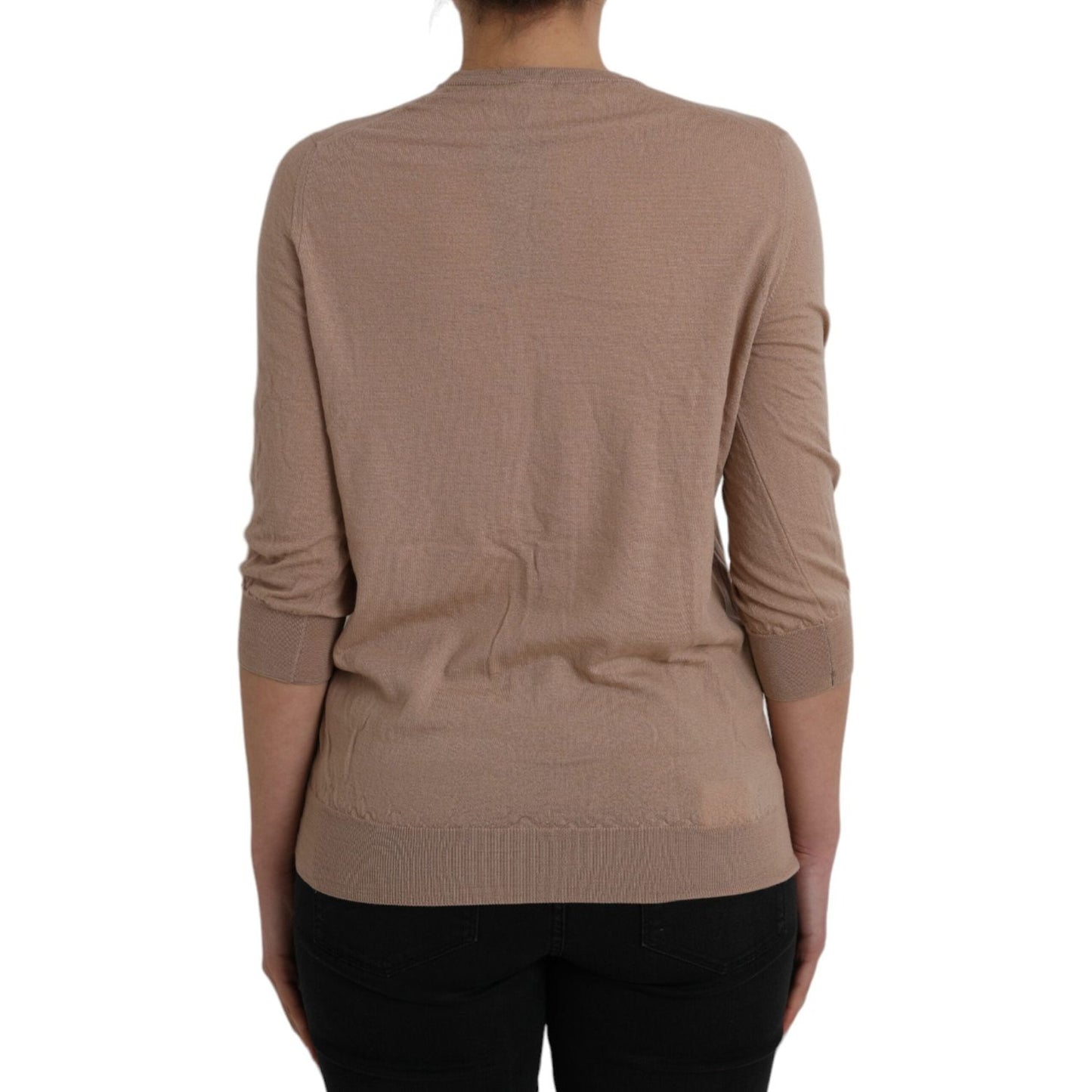 Dolce & Gabbana Brown Wool Black Lace 3/4 Sleeve Blouse Top