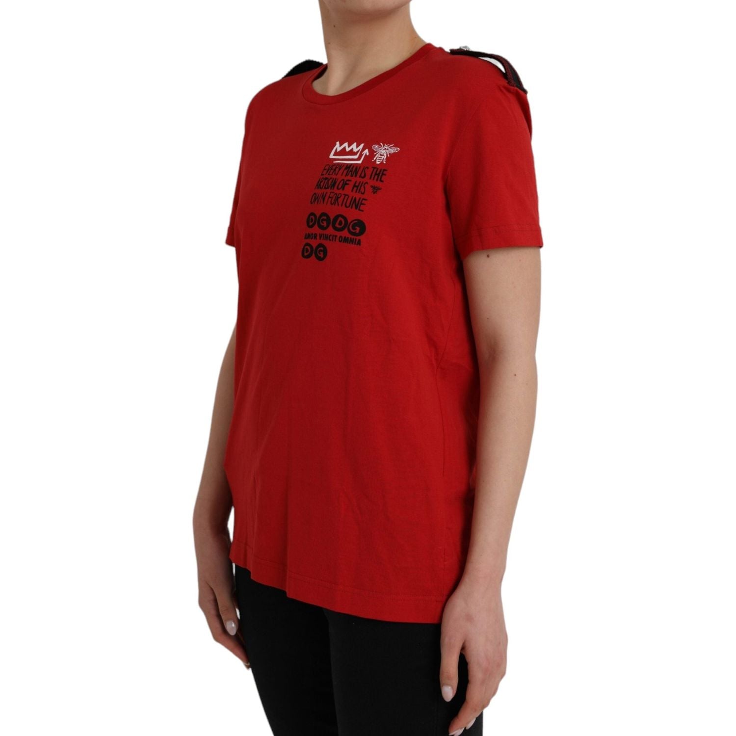 تي شيرت دولتشي آند غابانا أحمر من القطن بطبعة جرافيكية ورقبة دائرية