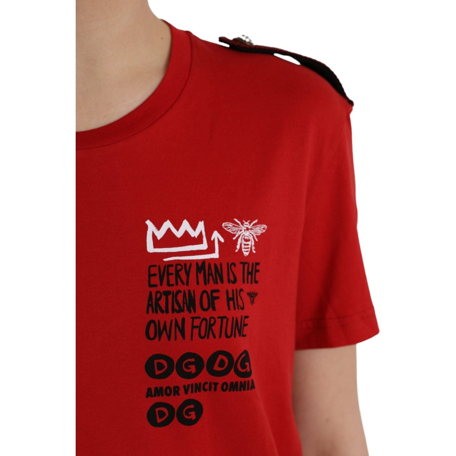 تي شيرت دولتشي آند غابانا أحمر من القطن بطبعة جرافيكية ورقبة دائرية