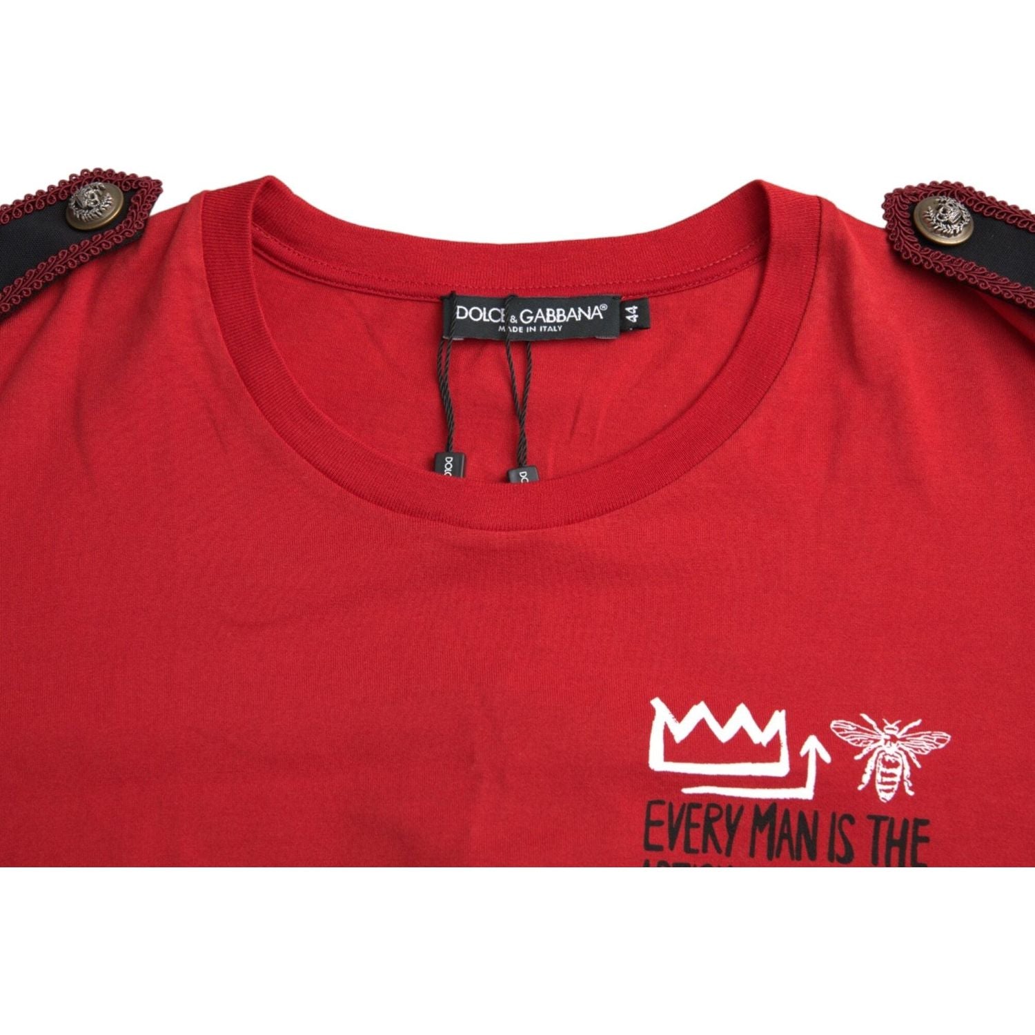 تي شيرت دولتشي آند غابانا أحمر من القطن بطبعة جرافيكية ورقبة دائرية