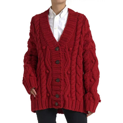 Dolce & Gabbana Red Wool Knit Button Down Cardigan Sweater